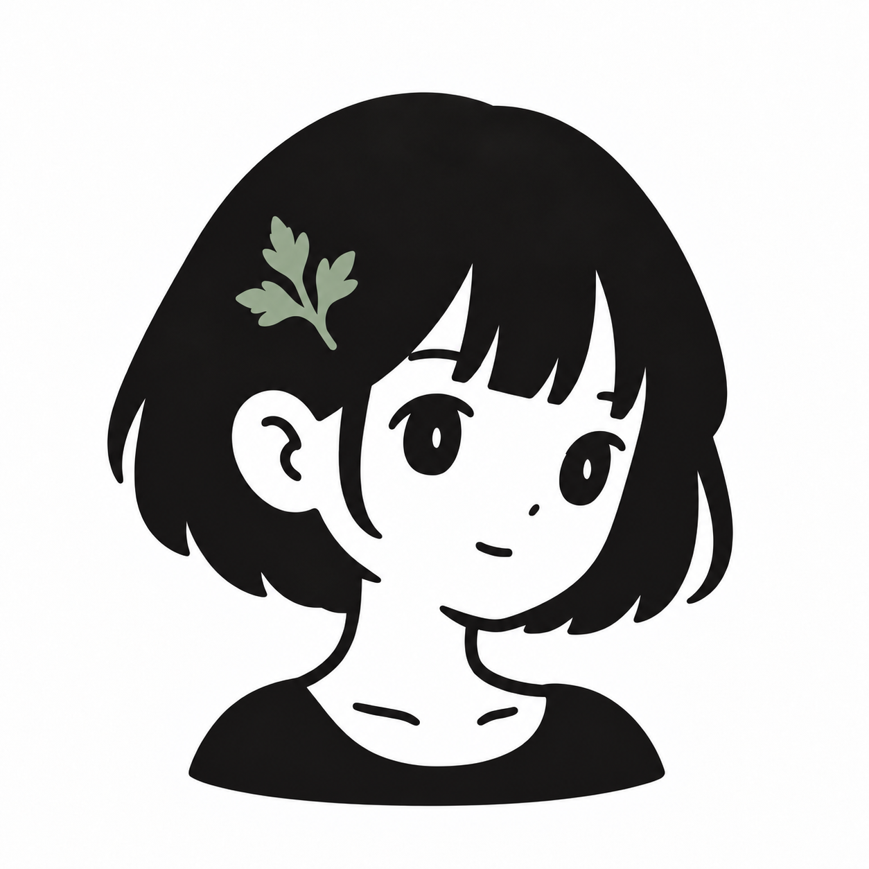 よもぎ。黒髪に、よもぎの葉の髪飾りをつけた女の子
